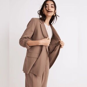 Madewell Drapeweave Caldwell Double-Breasted Blazer Womens XXS Oversized Tan